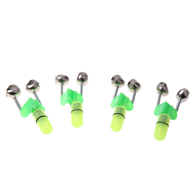 4PCS LED Fishing Rod Bite Alarm Red Light Twin Bells Clip Alerter
