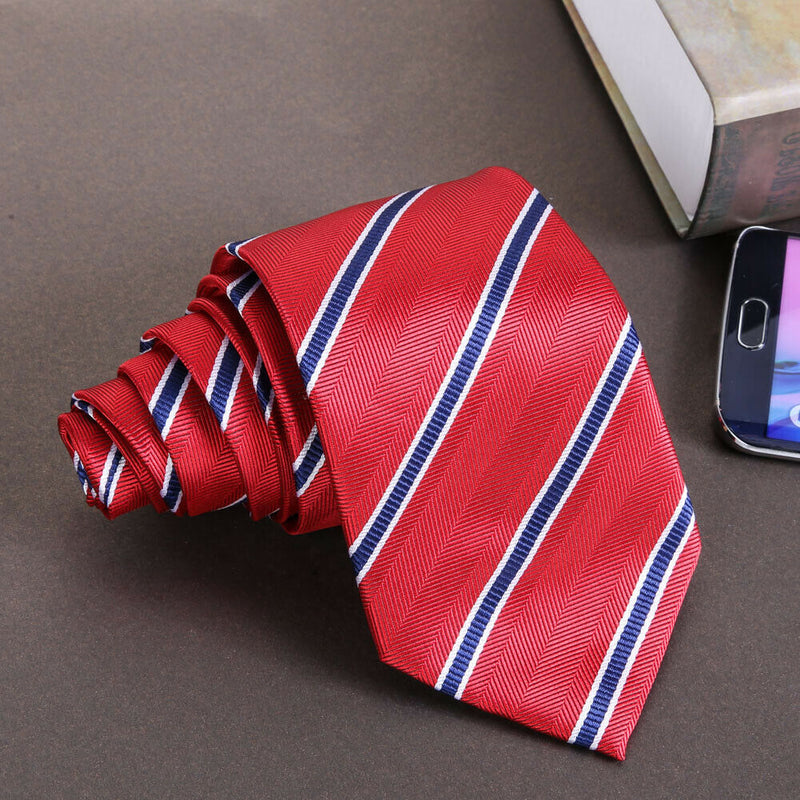 New Red blue stripes Silk Tie Jacquard Woven Classic Necktie Men's Tie