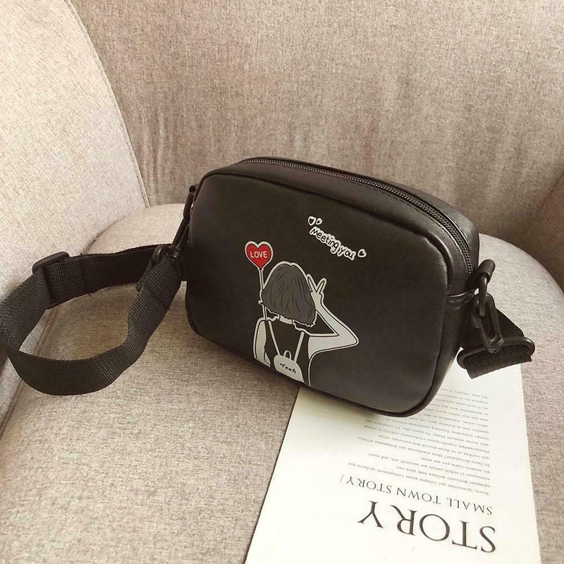 Cartoon Printing Square Shoulder Handbags Women PU Leather Crossbody Bag (5