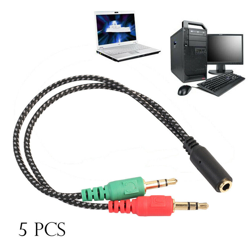 5 x Stereo 3.5mm Jack 1 Female to 2 Male Headphone Mic Audio Splitter Cable