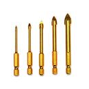 5pcs Glass Drill Bit Tungsten Carbide Tipped Ceramic Cutter 1/4" Hex Shank To M&