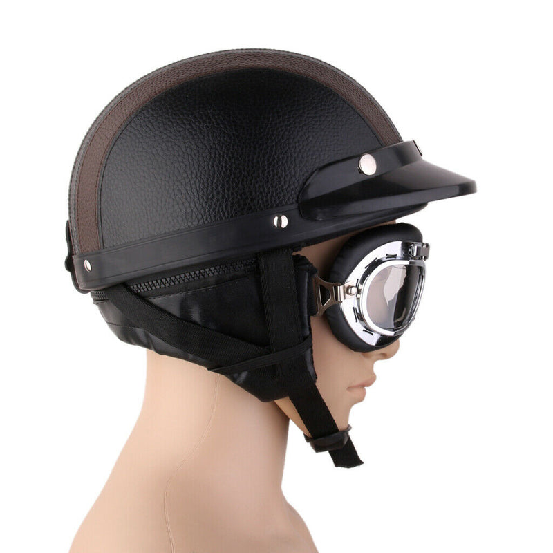 Motorcycle Motorbike Open Face Helmet Visor with Goggles - Brown
