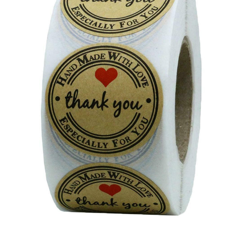 1 Roll Of 500pcs Round Kraft Thank You Stickers Self Adhesive Labels Brown
