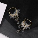 Crystal Flower Dangle Ear Hook Women Elegant Drop Earrings Alloy Jewelry