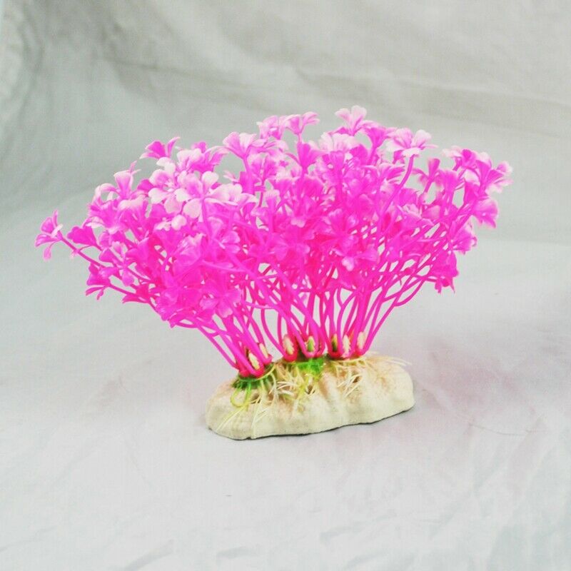 Aquatic Dwarf Plastic Plant Ornament Hot Pink White for Fish Tank Y4O4