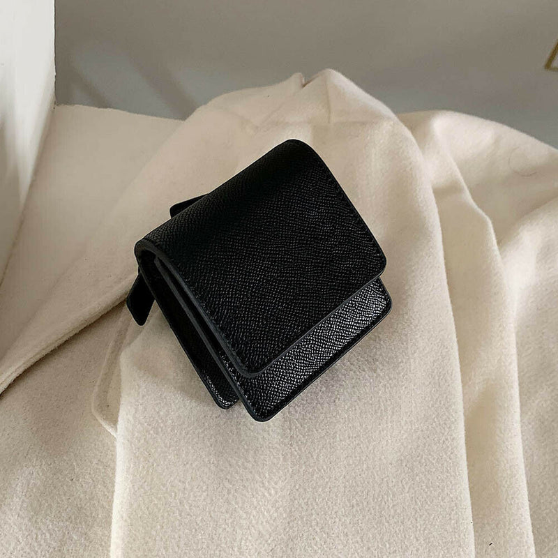 Women Solid Mini Wrist Bag Leather Purse Wristlet Clutch Handbag (Black)