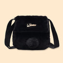Plush Rabbit Tail Messenger Bag Women Solid Street Shoulder Satchel (Black)