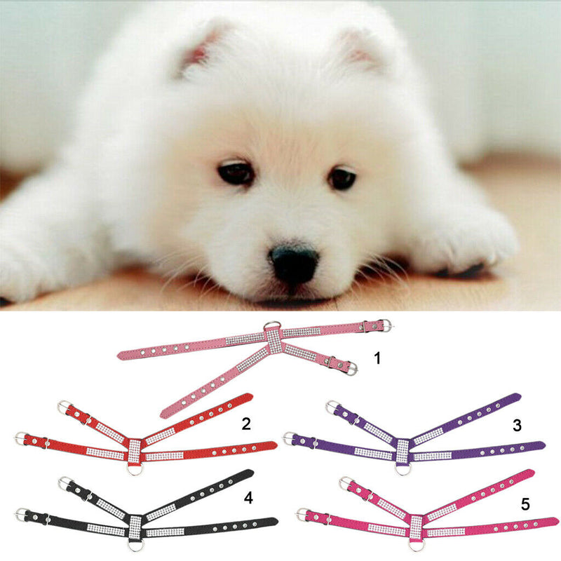2 Pieces Adjustable Dog Chest Harness Crystal Necklace Artificial Diamond