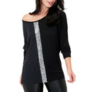 Women Fashion Sequins O Neck Long Sleeve Basic T Shirt Ladies Casual Colorb