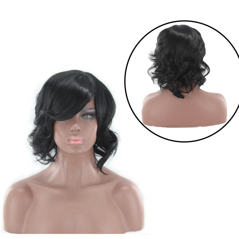 Women Ladies Black Ombre Hair Full Wig Fashion Style Black Root Medium Curly Wig