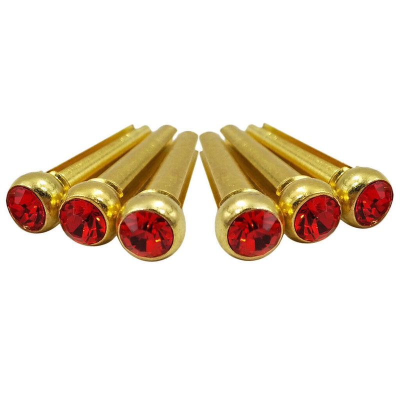 Set of 6 Red Crystal Bridge Pins Copper for Acoustic Guitar Accessory