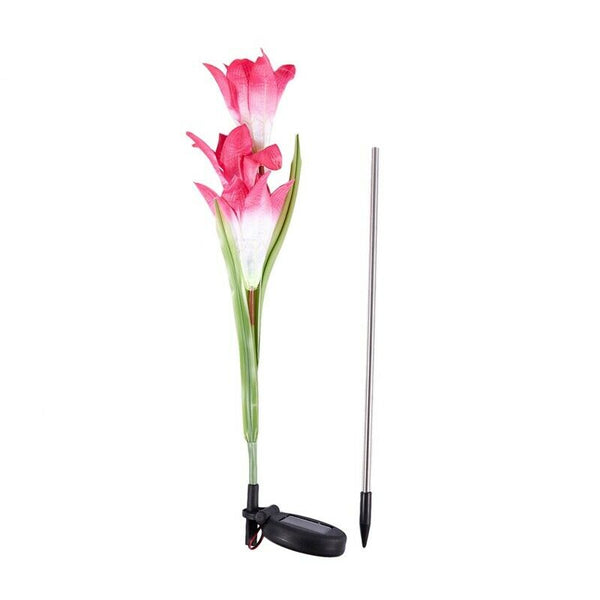 Red Lily Solar Powered 3 LED Flower Garden Balcony Party Path Light Bulb