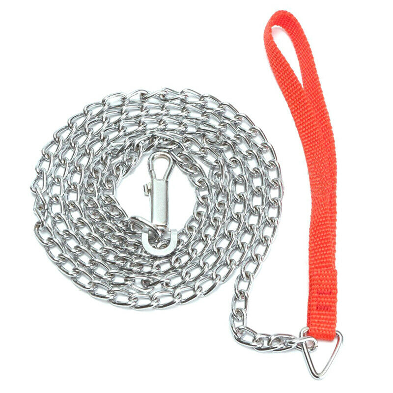 1.6m Heavy Duty Metal Chain Dog Puppy Walking Lead Leash Clip Red Handle G4O1