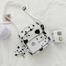 Canvas Women Crossbody Bags Cow Print Clear Splicing Shoulder Pouch (1)