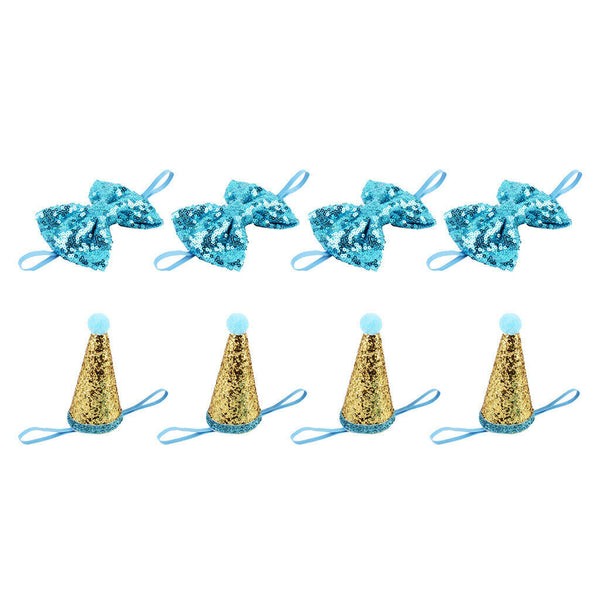 4 Pcs Crown Hat Dog Cat Party Cap Bowknot Headwear Pet Grooming Accessory