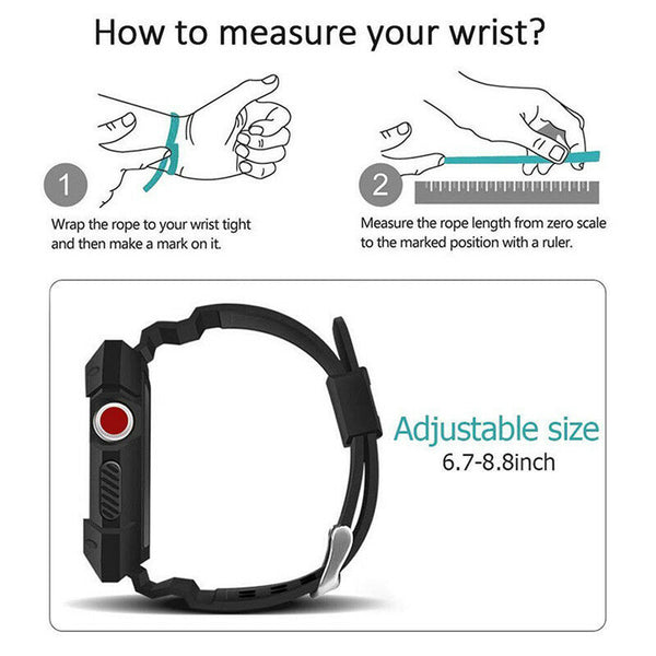 For Watch iWatch 42mm Protective Rugged Case Strap Band Black Series FT