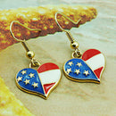 American Flag USA Love Heart Dangle Hook Earring Patriotic Jewelry
