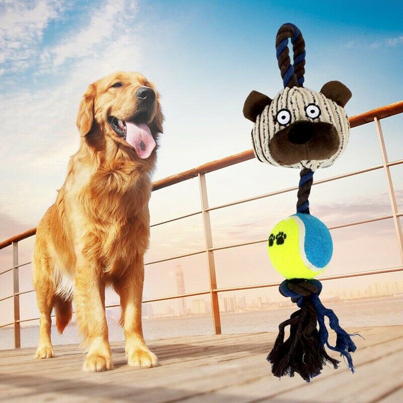 Cotton Ropes Tennis Ball Plush Dog Toys Pet Playing Bear Interactive Chew S U4J2