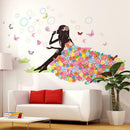 Self-adhesive Butterfly Girl Wall Stickers Removable Decals Bedroom Decor A