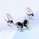 Rhinestone Brooch Bowknot Collar Clip Women Cardigan Pin Jewelry (Black) A
