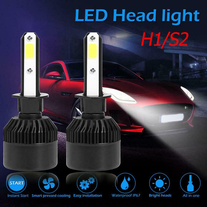 2x S2 Series COB LED Car Headlight Bulbs 8000lm Auto LED Bulbs Black (H1)