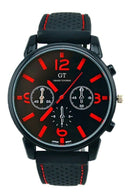 Grand Touring Men's Silicone Band Stainless Steel Wrist Watch Red Number