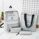 4pcs/Set Women Canvas Backpack Teenage Girls Shoulder School Bag (Gray)