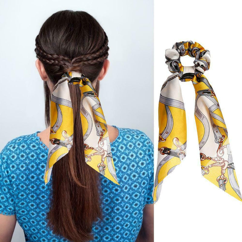 Retro Print Ribbon Hair Rope Women Ponytail Elastic Rubber Band (Style 5) A