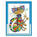 2pcs Cross Stitch kit HD Printed Colorful Cat 11CT 14CT Patterns Embroidery