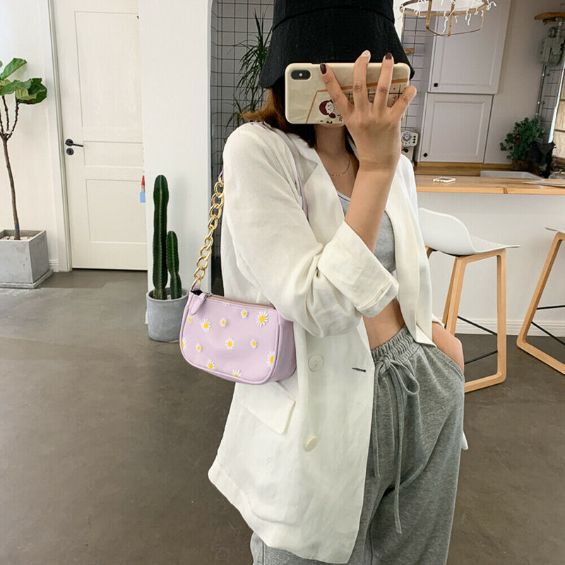 Daisy Handbag Women PU Leather Elegant Shoulder Underarm Totes Bag (Purple) A