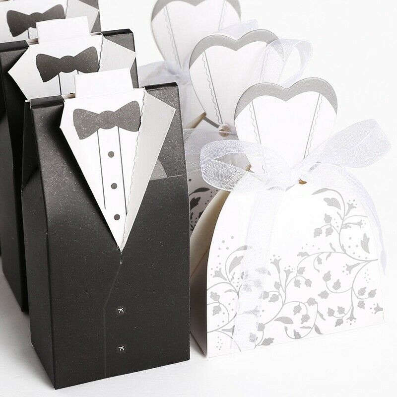 50 pairs dragee Box black groom + white bride for Wedding S3S3