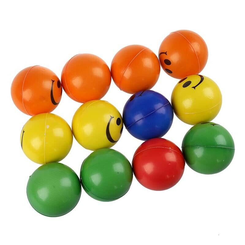 12 pcs Smiley Face Stress Relief Squeeze Ball - Help Arthritis - Random col K5J2