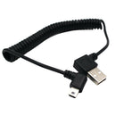 90 Degree Angled USB 2.0 A Male to Mini B 5 pin Left Angle Male Spiral Coiled