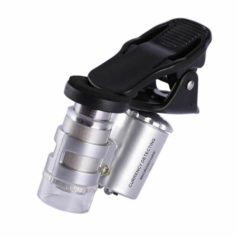 1* New 60X Mini Clip LED Microscope Magnifier Loupe UV Currency Detector jkl