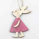 Wooden Easter Rabbit Hanging Ornament Cute Bunny Wood Crafts Home Decor A