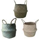 Portable Foldable Natural Seagrass Woven Storage Basket with Handle for Hom