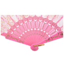Ultra Pink Plastic Ribs Rose Print Dance Fold Hand Fan