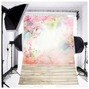 3x5ft Photography Backdrop Pink Flowers Wood Floor Photo Background for Wed