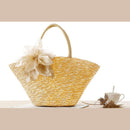 Pastoral Style Woven Straw Beach Bag with Fabulous Silk Flower(Beige)