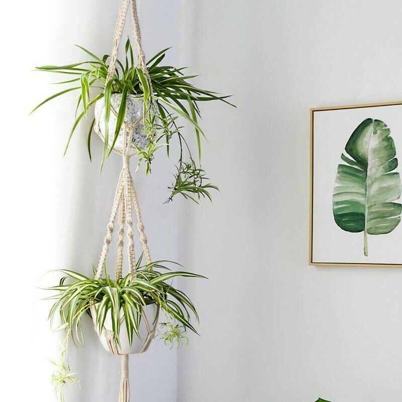Macrame Double Plant Hanger Indoor Outdoor 2 Tier Hanging Planter Cotton