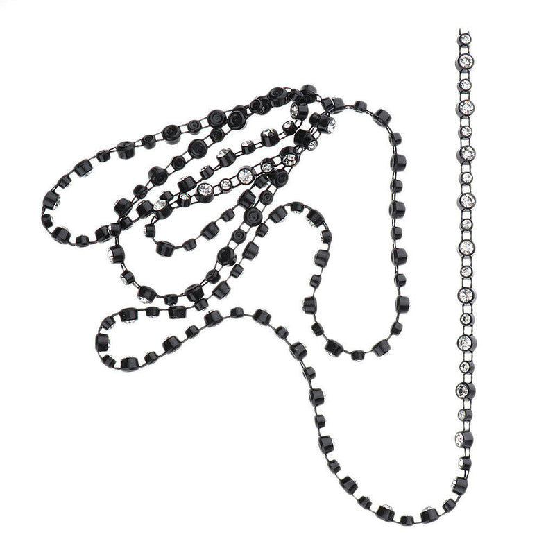 1 Yard Black Round Rhinestone Chain Ribbon Trim DIY Sewing Craft Decoration