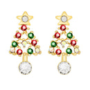 Fashion Crystal Alloy Earrings Ornaments Christmas Tree Pendant Ear Stud Jewelry