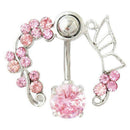 Rosa Schmetterling Bauch Ring oben nach unten Nabel piercing reverse 14G Blu 3C