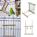 Set of 2, Bird Stand Perch with Mirror & A Bell wooden Swing for Budgie Parakeet
