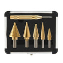 1X(5Pcs Titanium Step Drill Bit Set With Automatic Center Punch, 50 Sizes I