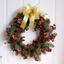 Decorated Artificial Christmas Wreath Green Branches with Pine Cones Red Be