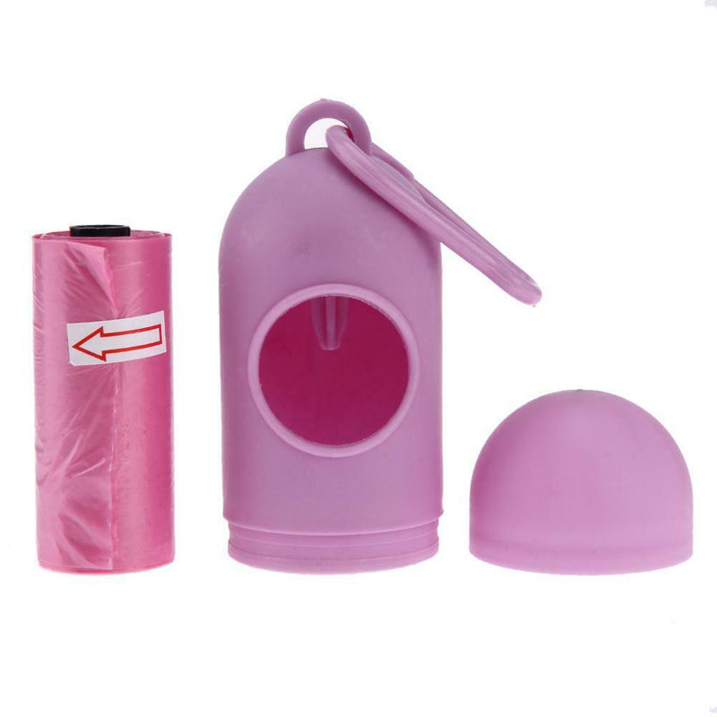 Pet Dog Garbage Clean up Bags Holder Dispenser + Poop Bags Set(Pink)
