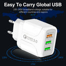 3 Port Charger USB QC3.0 Fast Charging Travel Wall Phone Adapter (White EU) A