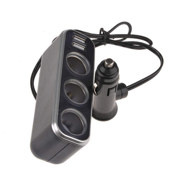 Car Power Adapter Triple Cigarette Lighter Socket Splitter Dual USB Port DC 12V