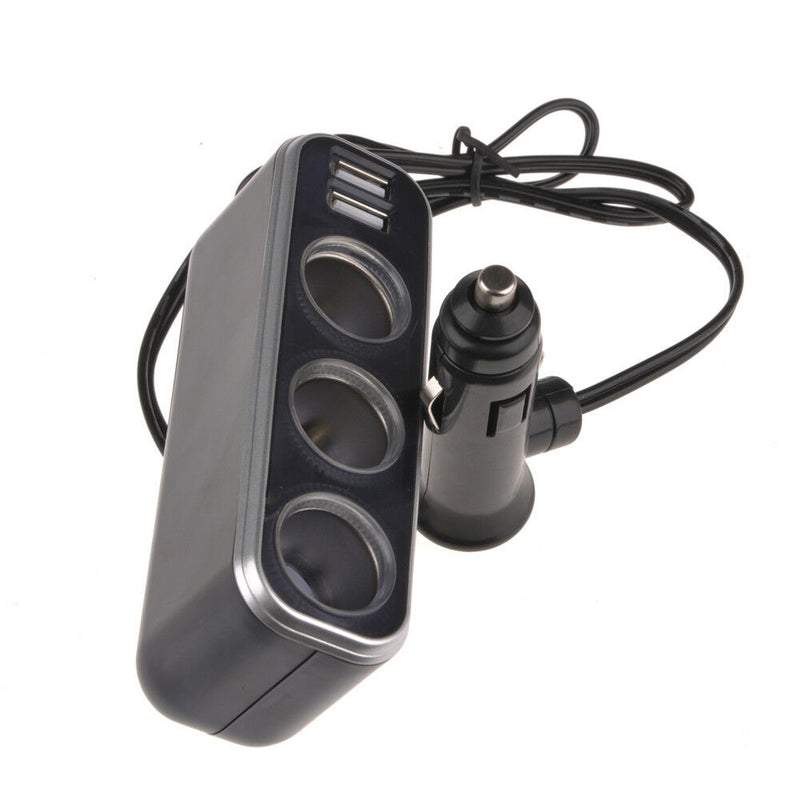 Car Power Adapter Triple Cigarette Lighter Socket Splitter Dual USB Port DC 12V